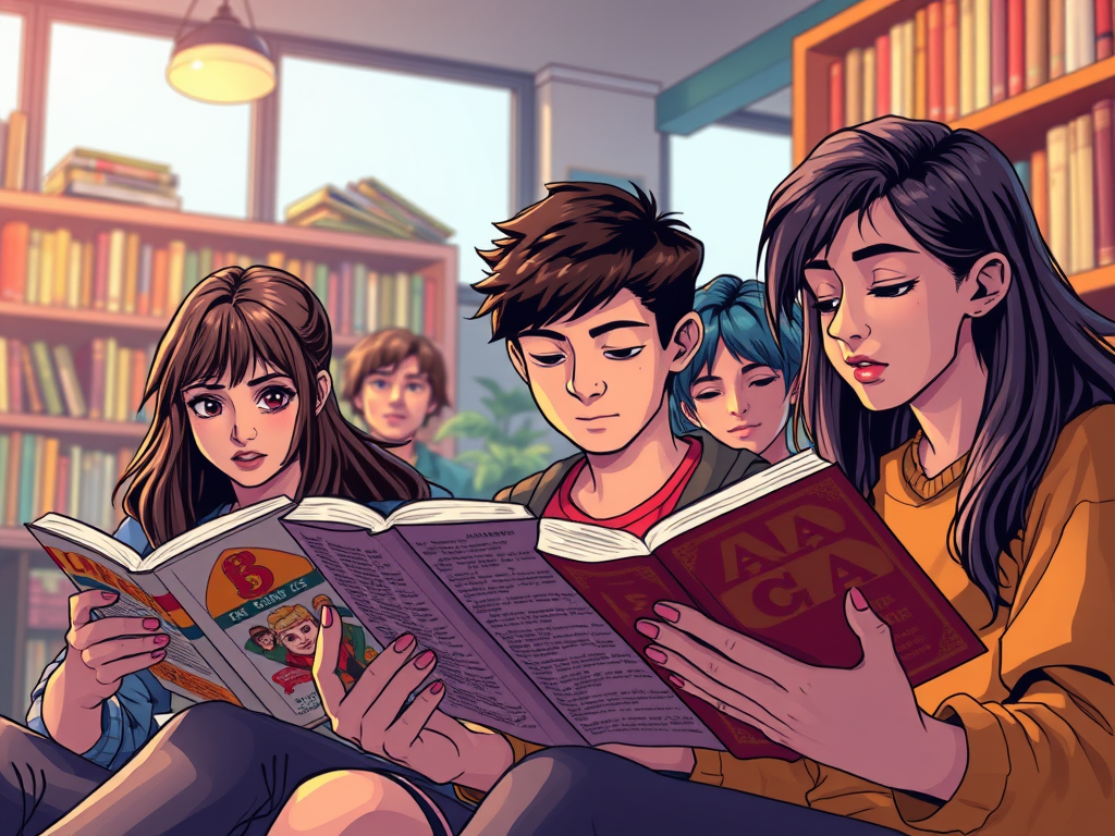 Manos sosteniendo un libro abierto sobre una mesa de madera, junto a una tela blanca y una planta decorativa.